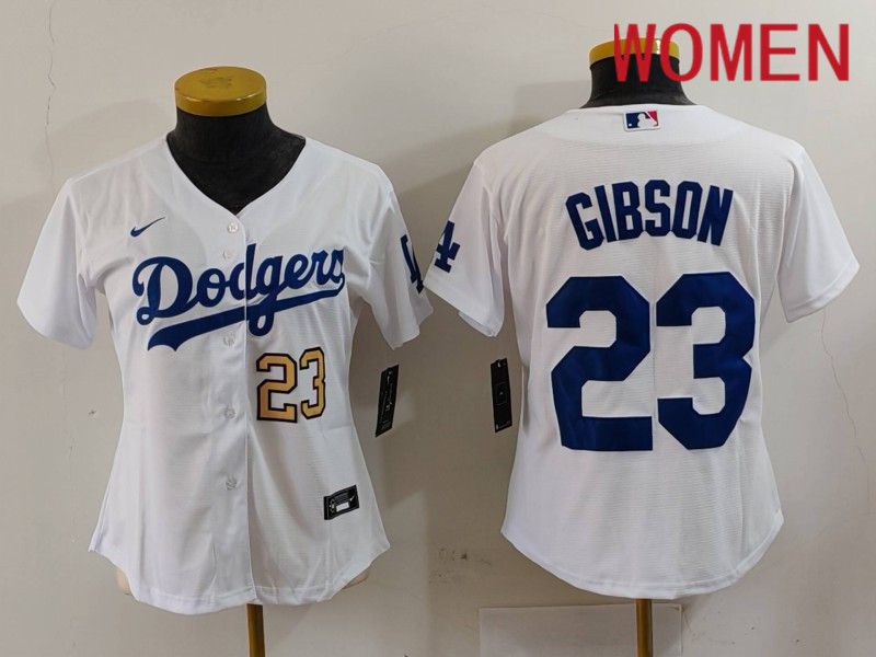 Women Los Angeles Dodgers 23 Gibson White Nike Game 2024 MLB Jersey style 2